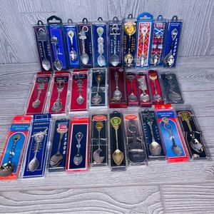 29 collectable souvenir spoons pewter / silver plated / metal decorative spoons